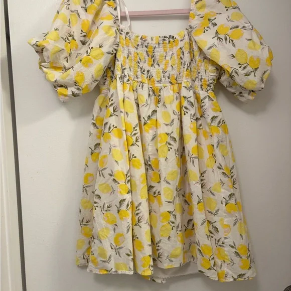 Trixxi Lemon Print Puff Sleeve Mini Dress sweetheart neck puffed sleeves. XL - Picture 2 of 3